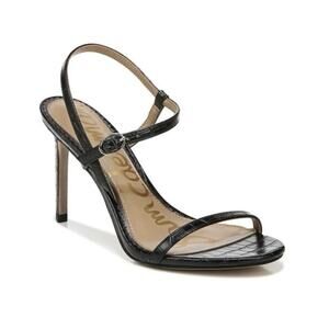 Sam Edelman Black Croc-Embossed Strappy Stiletto Sandals